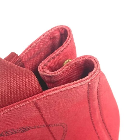 PRADA Logo Plate Canapa CANAPA MINI Hand Bag Tote Bag Canvas Red - Picture 14 of 16